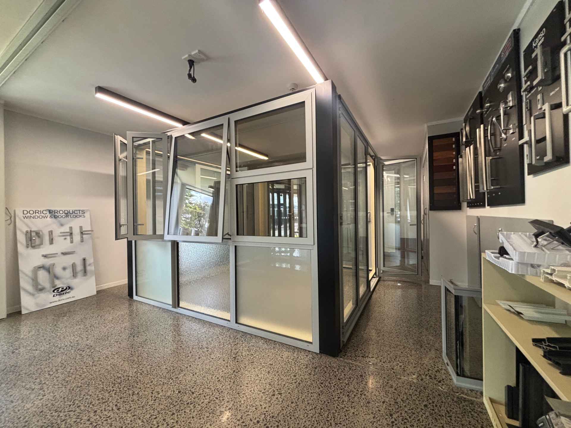Fairview North Shore showroom showing window displays and Doric hardware